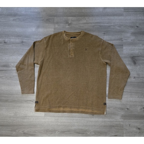 Dick Idol Other - Dick Idol Waffle Knit Henley Shirt Mens XL Brown Long Sleeve Snap Button